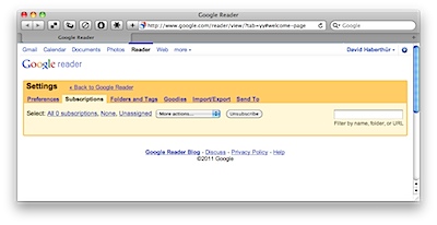 Google Reader: No subscriptions anymore